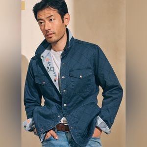 Faherty Doug Good Feather Reversible Bondi Jacket Navy Six Rivers Tourquoise